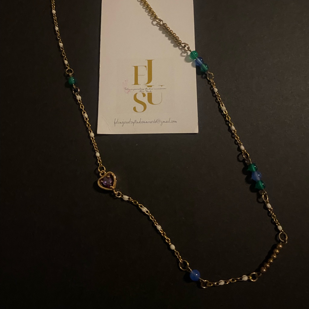 Handmade Gold Plated Titanium With Blue Onyx And Jade Necklace